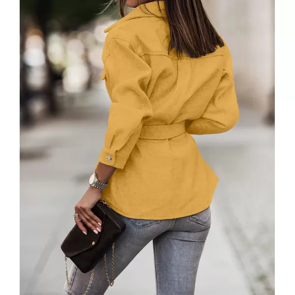 ZESICA Womens Casual Trench Coat Long Sleeve Lapel Button Down Belted Jacket Outerwear Peacoat with PocketsLight Yellow