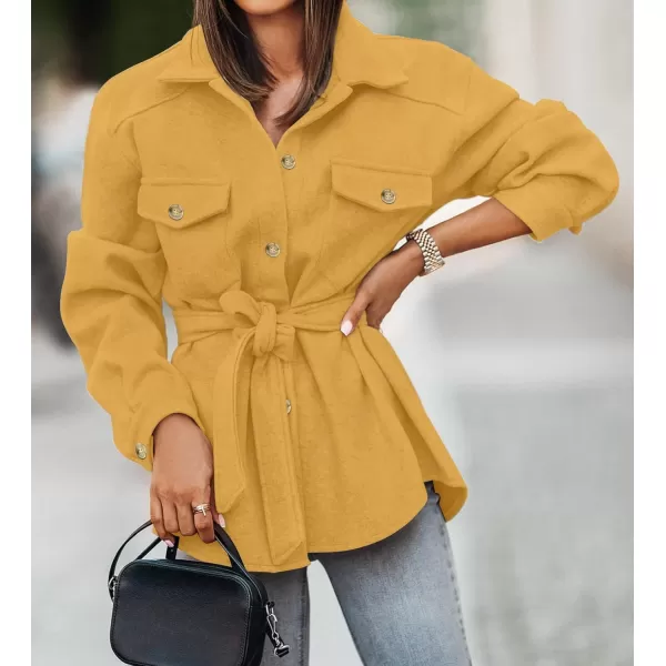 ZESICA Womens Casual Trench Coat Long Sleeve Lapel Button Down Belted Jacket Outerwear Peacoat with PocketsLight Yellow