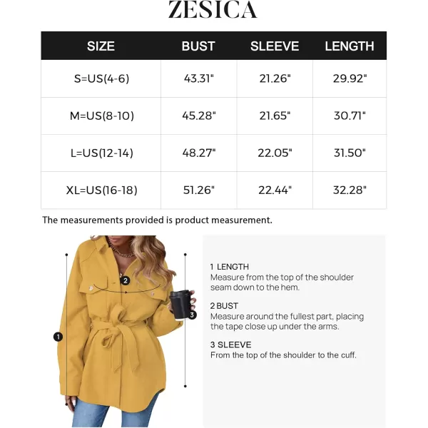 ZESICA Womens Casual Trench Coat Long Sleeve Lapel Button Down Belted Jacket Outerwear Peacoat with PocketsLight Yellow