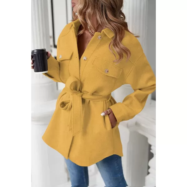 ZESICA Womens Casual Trench Coat Long Sleeve Lapel Button Down Belted Jacket Outerwear Peacoat with PocketsLight Yellow