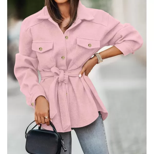 ZESICA Womens Casual Trench Coat Long Sleeve Lapel Button Down Belted Jacket Outerwear Peacoat with PocketsPink