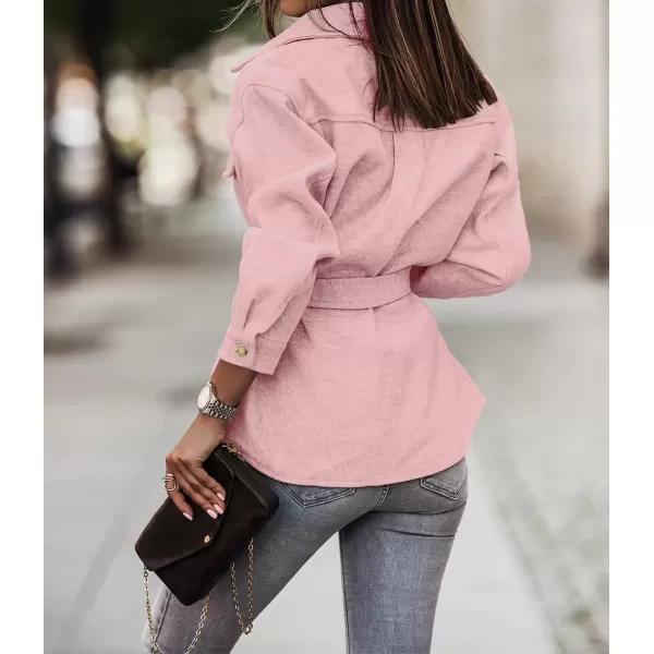 ZESICA Womens Casual Trench Coat Long Sleeve Lapel Button Down Belted Jacket Outerwear Peacoat with PocketsPink