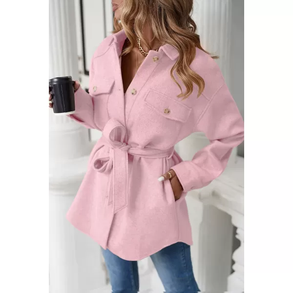 ZESICA Womens Casual Trench Coat Long Sleeve Lapel Button Down Belted Jacket Outerwear Peacoat with PocketsPink