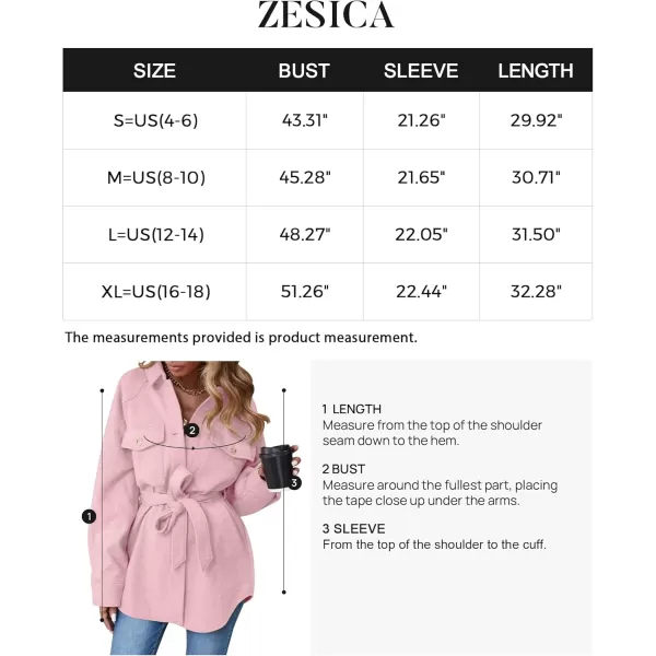 ZESICA Womens Casual Trench Coat Long Sleeve Lapel Button Down Belted Jacket Outerwear Peacoat with PocketsPink