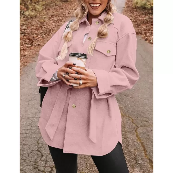 ZESICA Womens Casual Trench Coat Long Sleeve Lapel Button Down Belted Jacket Outerwear Peacoat with PocketsPink