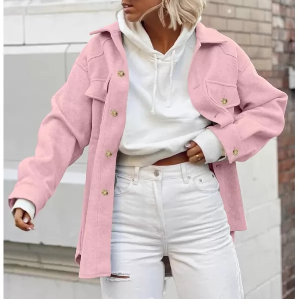 ZESICA Womens Casual Trench Coat Long Sleeve Lapel Button Down Belted Jacket Outerwear Peacoat with PocketsPink