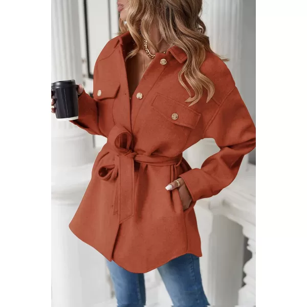 ZESICA Womens Casual Trench Coat Long Sleeve Lapel Button Down Belted Jacket Outerwear Peacoat with PocketsRust