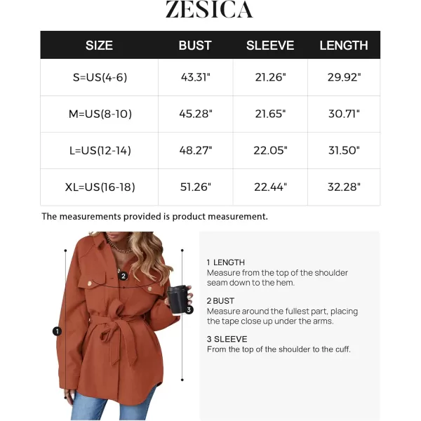 ZESICA Womens Casual Trench Coat Long Sleeve Lapel Button Down Belted Jacket Outerwear Peacoat with PocketsRust