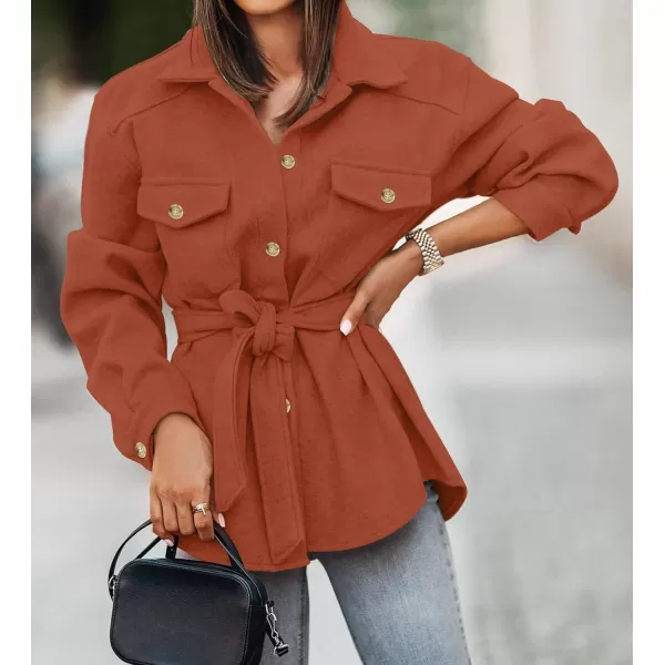 ZESICA Womens Casual Trench Coat Long Sleeve Lapel Button Down Belted Jacket Outerwear Peacoat with PocketsRust
