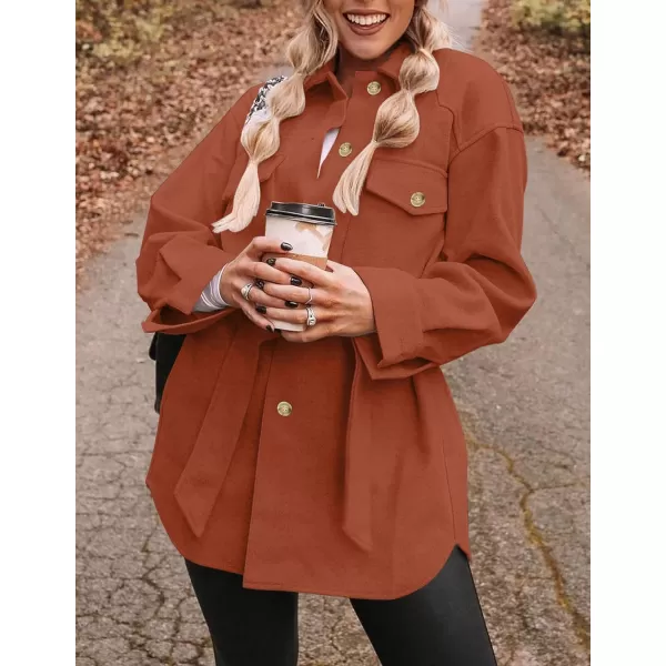 ZESICA Womens Casual Trench Coat Long Sleeve Lapel Button Down Belted Jacket Outerwear Peacoat with PocketsRust