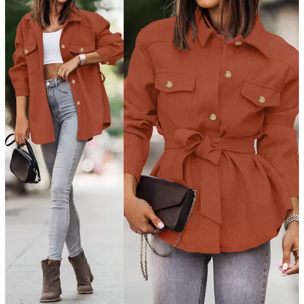 ZESICA Womens Casual Trench Coat Long Sleeve Lapel Button Down Belted Jacket Outerwear Peacoat with PocketsRust