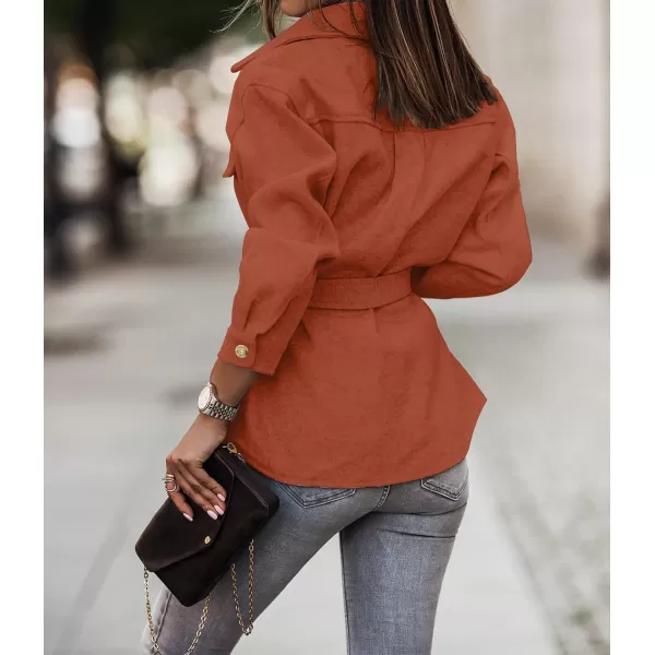 ZESICA Womens Casual Trench Coat Long Sleeve Lapel Button Down Belted Jacket Outerwear Peacoat with PocketsRust