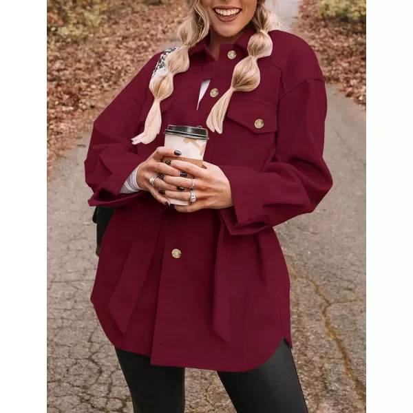 ZESICA Womens Casual Trench Coat Long Sleeve Lapel Button Down Belted Jacket Outerwear Peacoat with PocketsWine