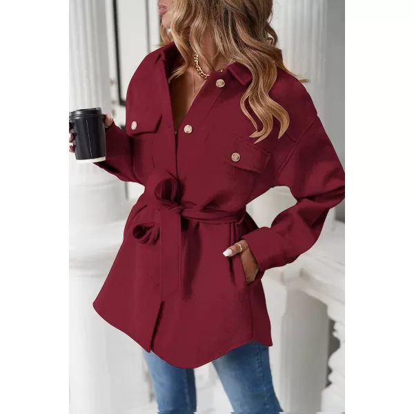 ZESICA Womens Casual Trench Coat Long Sleeve Lapel Button Down Belted Jacket Outerwear Peacoat with PocketsWine