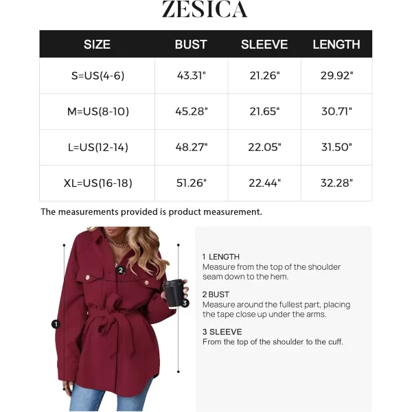 ZESICA Womens Casual Trench Coat Long Sleeve Lapel Button Down Belted Jacket Outerwear Peacoat with PocketsWine