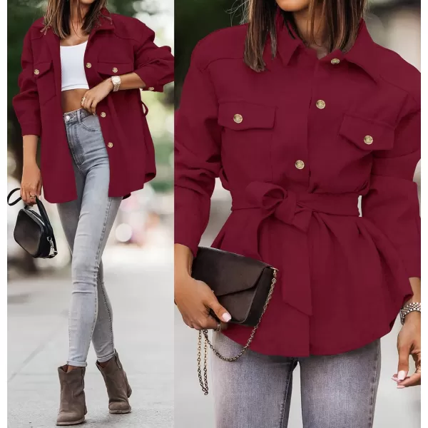 ZESICA Womens Casual Trench Coat Long Sleeve Lapel Button Down Belted Jacket Outerwear Peacoat with PocketsWine