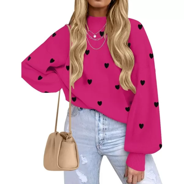 ZESICA Womens 2024 Casual Turtleneck Long Lantern Sleeve Oversized Ribbed Knit Pullover Sweater Jumper TopRoseblack