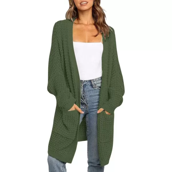 ZESICA Womens 2024 Fall Long Batwing Sleeve Open Front Chunky Knit Cardigan SweaterArmygreen