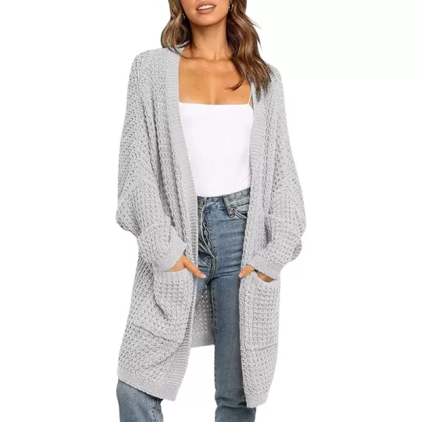 ZESICA Womens 2024 Fall Long Batwing Sleeve Open Front Chunky Knit Cardigan SweaterBlightgrey