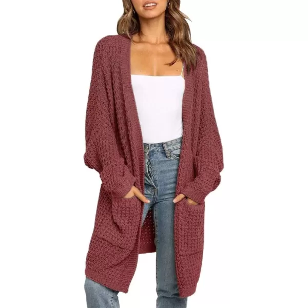 ZESICA Womens 2024 Fall Long Batwing Sleeve Open Front Chunky Knit Cardigan SweaterBrickred