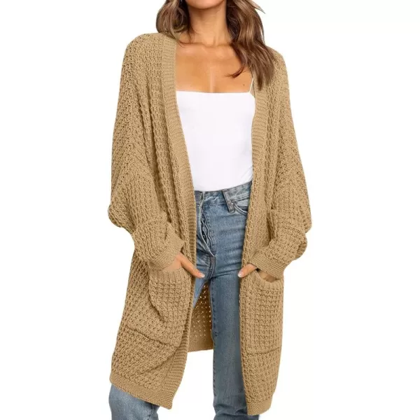 ZESICA Womens 2024 Fall Long Batwing Sleeve Open Front Chunky Knit Cardigan SweaterCamel