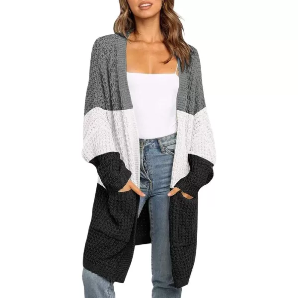 ZESICA Womens 2024 Fall Long Batwing Sleeve Open Front Chunky Knit Cardigan SweaterContrastblack