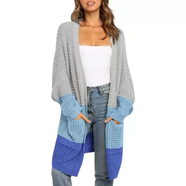 ZESICA Womens 2024 Fall Long Batwing Sleeve Open Front Chunky Knit Cardigan SweaterContrastblue
