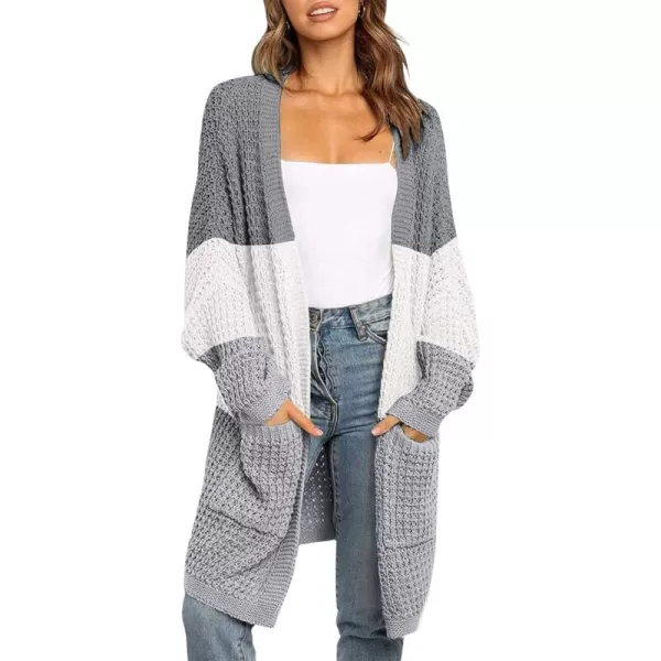 ZESICA Womens 2024 Fall Long Batwing Sleeve Open Front Chunky Knit Cardigan SweaterContrastgrey
