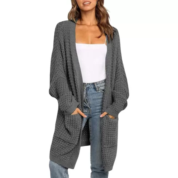 ZESICA Womens 2024 Fall Long Batwing Sleeve Open Front Chunky Knit Cardigan SweaterDarkgrey