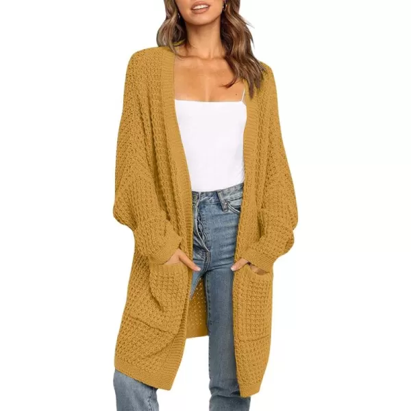 ZESICA Womens 2024 Fall Long Batwing Sleeve Open Front Chunky Knit Cardigan SweaterMustard