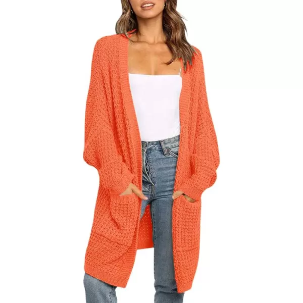 ZESICA Womens 2024 Fall Long Batwing Sleeve Open Front Chunky Knit Cardigan SweaterOrange