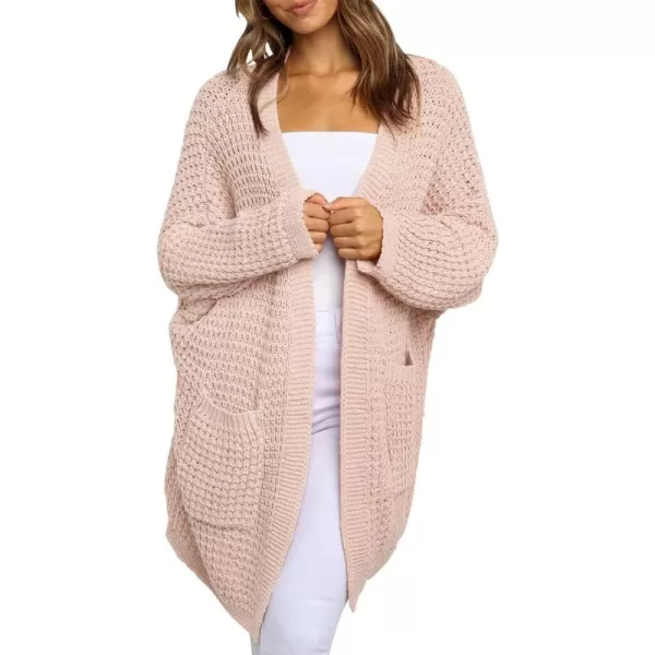 ZESICA Womens 2024 Fall Long Batwing Sleeve Open Front Chunky Knit Cardigan SweaterPink
