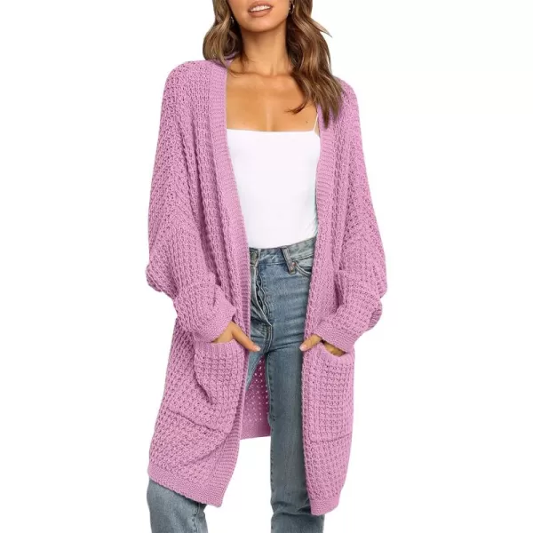 ZESICA Womens 2024 Fall Long Batwing Sleeve Open Front Chunky Knit Cardigan SweaterPinkpurple