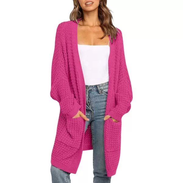 ZESICA Womens 2024 Fall Long Batwing Sleeve Open Front Chunky Knit Cardigan SweaterRose