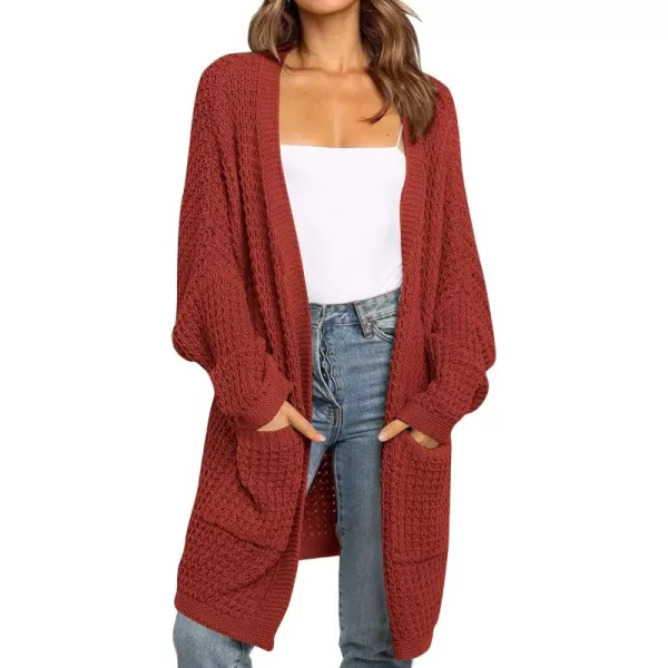 ZESICA Womens 2024 Fall Long Batwing Sleeve Open Front Chunky Knit Cardigan SweaterRust