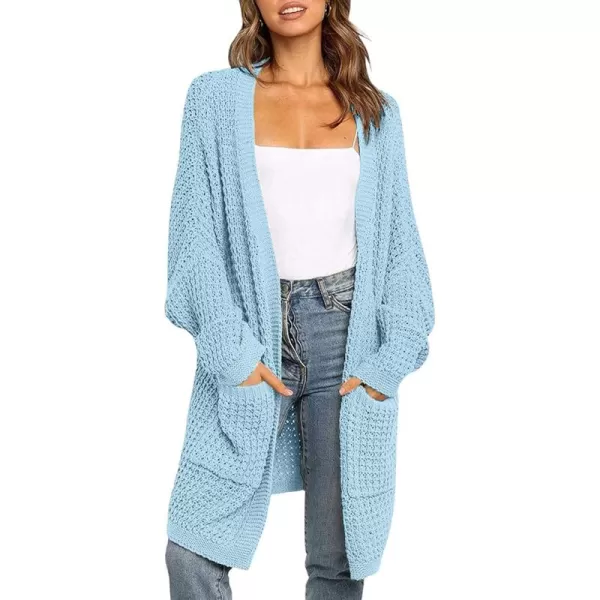 ZESICA Womens 2024 Fall Long Batwing Sleeve Open Front Chunky Knit Cardigan SweaterSkyblue
