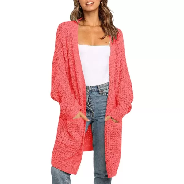 ZESICA Womens 2024 Fall Long Batwing Sleeve Open Front Chunky Knit Cardigan SweaterWatermelon