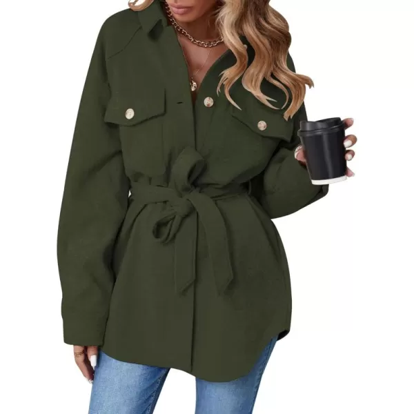 ZESICA Womens Casual Trench Coat Long Sleeve Lapel Button Down Belted Jacket Outerwear Peacoat with PocketsArmy Green