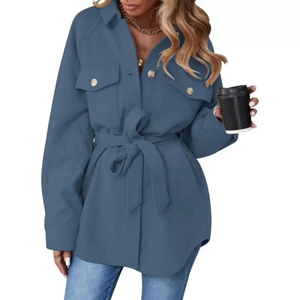 ZESICA Womens Casual Trench Coat Long Sleeve Lapel Button Down Belted Jacket Outerwear Peacoat with PocketsBlue