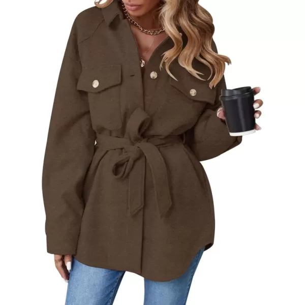 ZESICA Womens Casual Trench Coat Long Sleeve Lapel Button Down Belted Jacket Outerwear Peacoat with PocketsCoffee