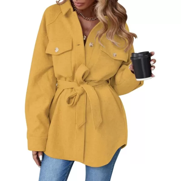 ZESICA Womens Casual Trench Coat Long Sleeve Lapel Button Down Belted Jacket Outerwear Peacoat with PocketsLight Yellow