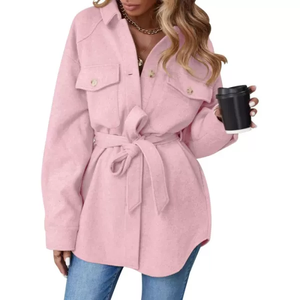 ZESICA Womens Casual Trench Coat Long Sleeve Lapel Button Down Belted Jacket Outerwear Peacoat with PocketsPink
