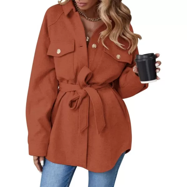 ZESICA Womens Casual Trench Coat Long Sleeve Lapel Button Down Belted Jacket Outerwear Peacoat with PocketsRust