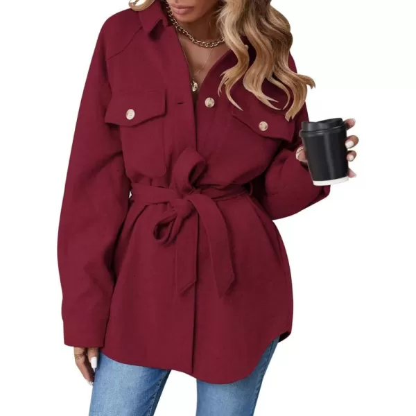 ZESICA Womens Casual Trench Coat Long Sleeve Lapel Button Down Belted Jacket Outerwear Peacoat with PocketsWine