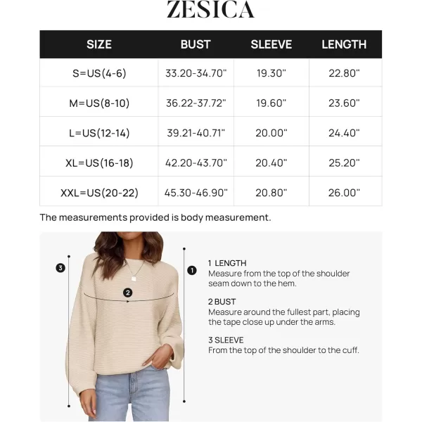 ZESICA Womens 2024 Crew Neck Long Lantern Sleeve Casual Loose Ribbed Knit Solid Soft Pullover Sweater TopsApricot