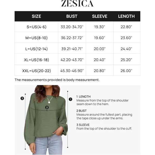 ZESICA Womens 2024 Crew Neck Long Lantern Sleeve Casual Loose Ribbed Knit Solid Soft Pullover Sweater TopsArmygreen