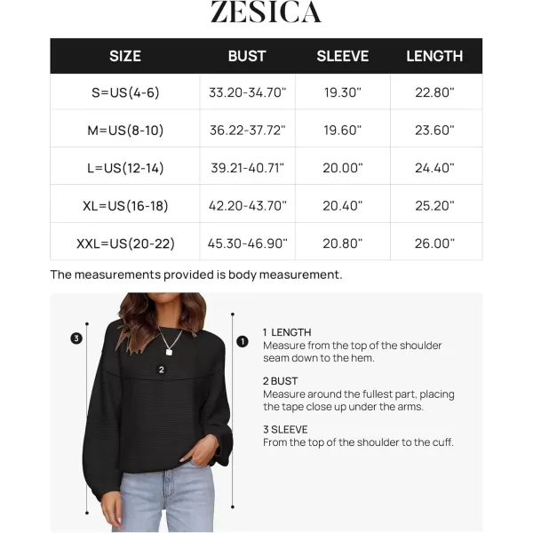 ZESICA Womens 2024 Crew Neck Long Lantern Sleeve Casual Loose Ribbed Knit Solid Soft Pullover Sweater TopsBlack