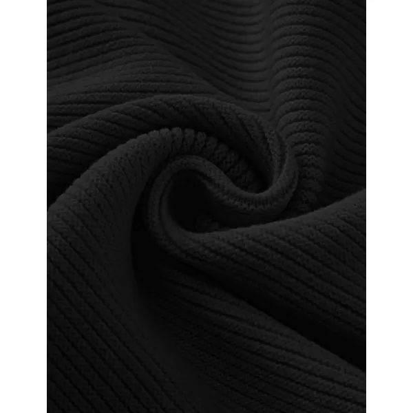 ZESICA Womens 2024 Crew Neck Long Lantern Sleeve Casual Loose Ribbed Knit Solid Soft Pullover Sweater TopsBlack
