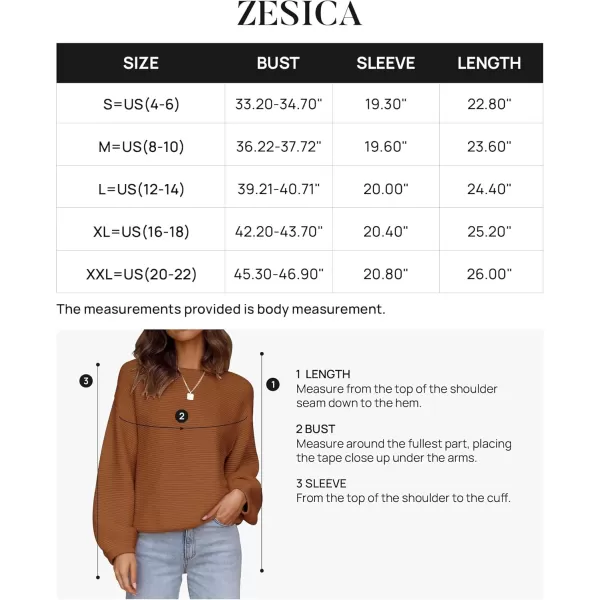 ZESICA Womens 2024 Crew Neck Long Lantern Sleeve Casual Loose Ribbed Knit Solid Soft Pullover Sweater TopsBrown