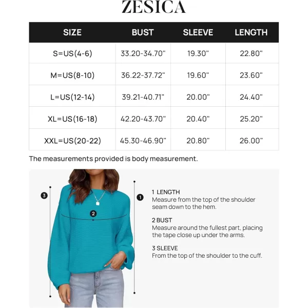 ZESICA Womens 2024 Crew Neck Long Lantern Sleeve Casual Loose Ribbed Knit Solid Soft Pullover Sweater TopsCobalt